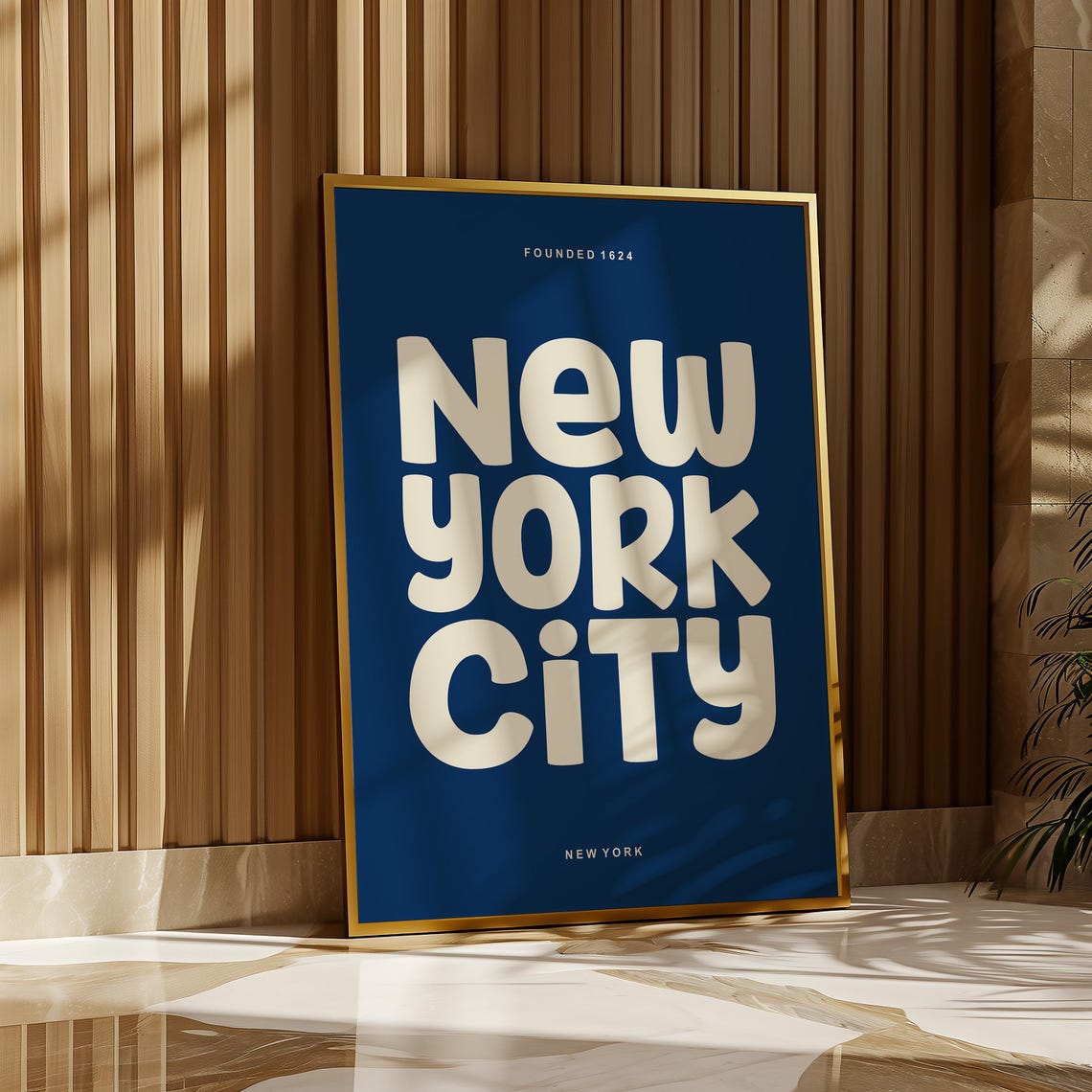 New York City Retro Typography Poster Navy Blue Cream Bubble Type - Image 4