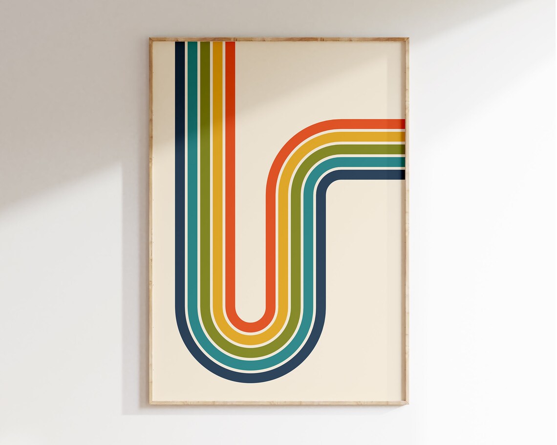 Retro Rainbow 70s Poster, Bauhaus-Inspired Art Print