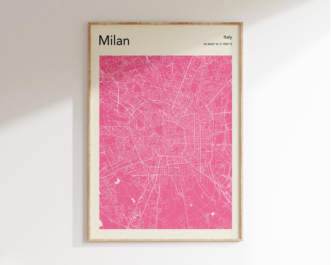 Milan City Map Poster, Pastel Custom Colour Map Print