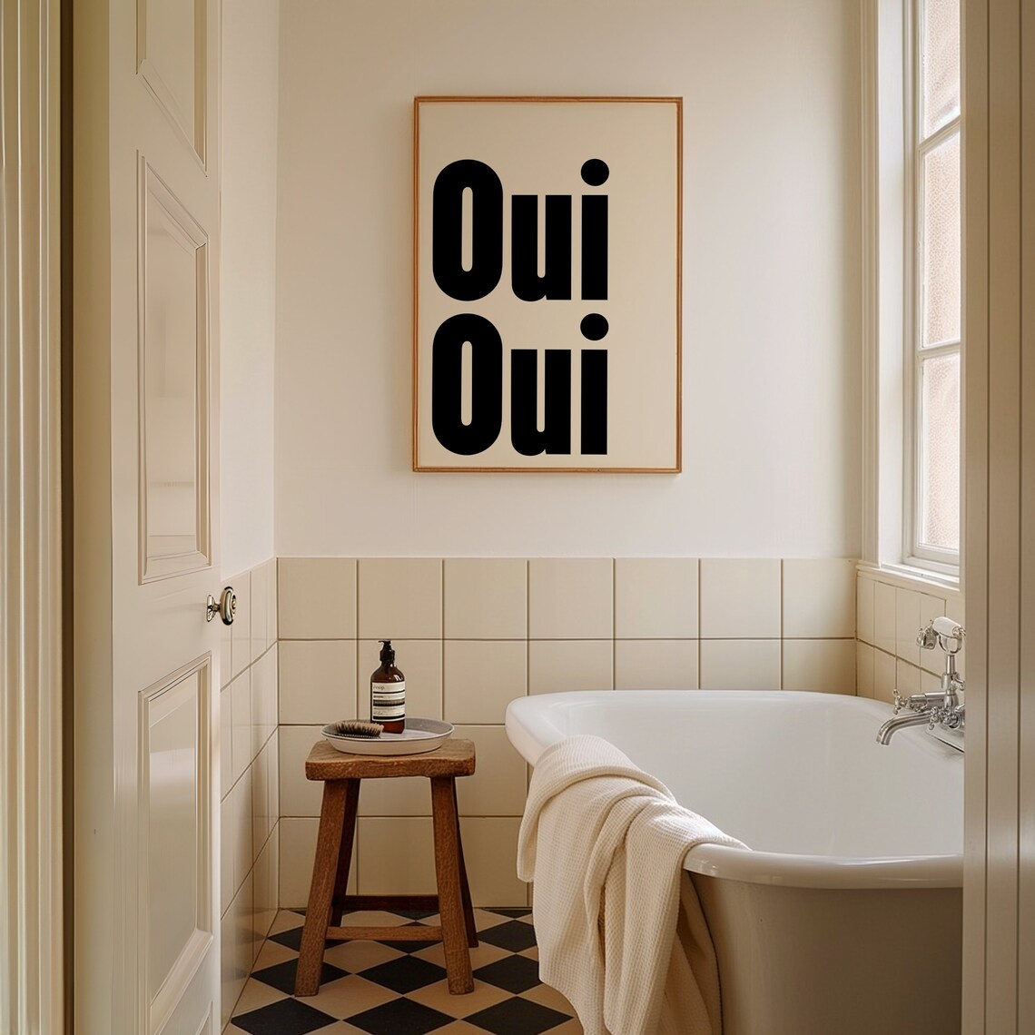 Oui Oui Bold Black Typography Beige Minimalist French Art Poster - Image 2