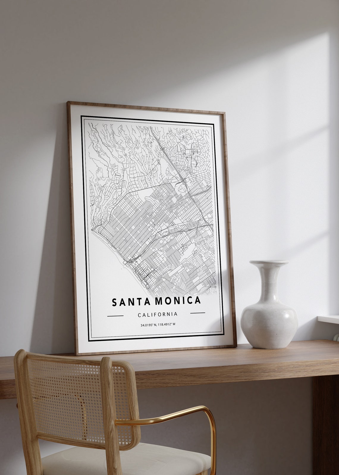 Minimalist Santa Monica California Black and White City Map Poster - Image 2