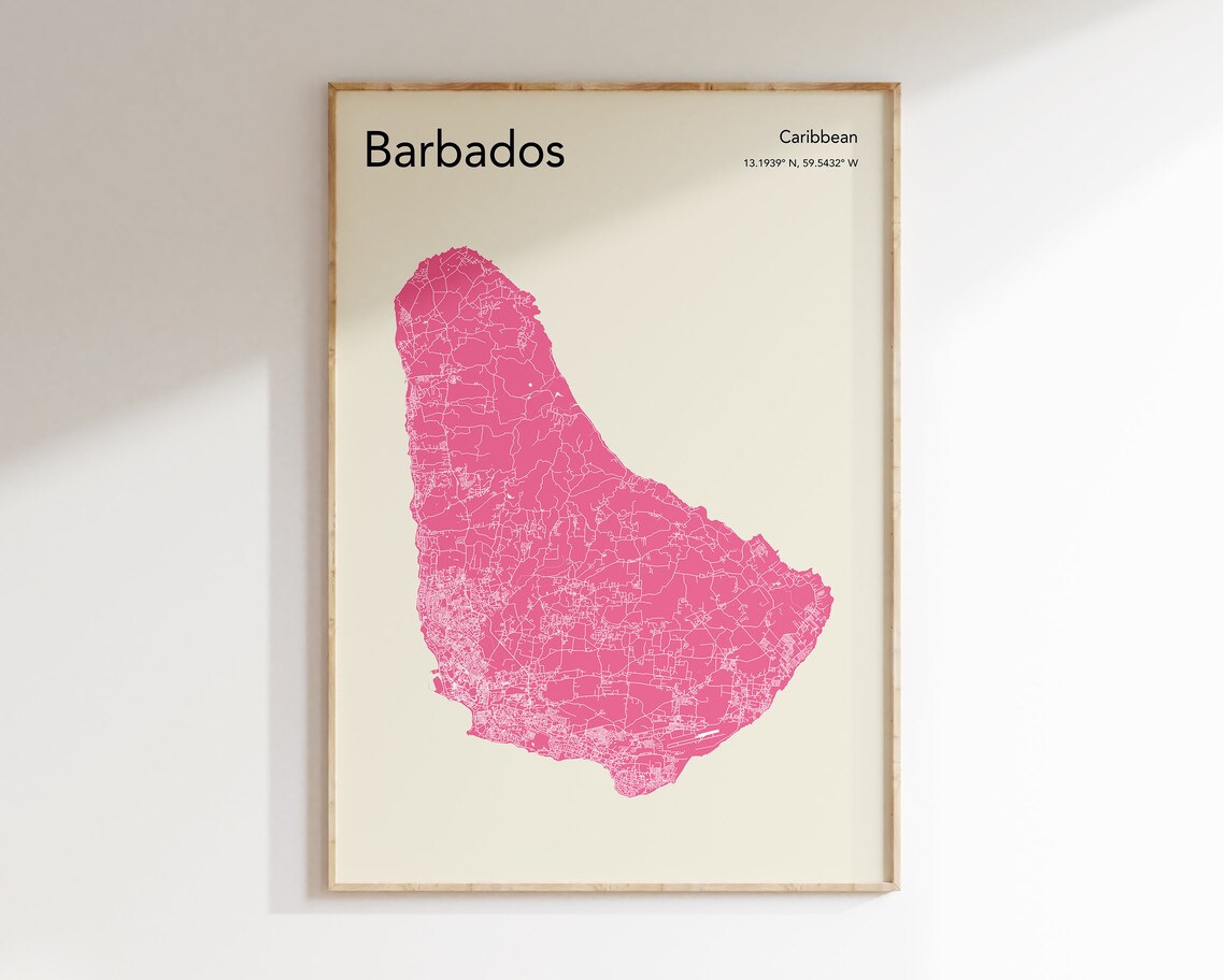 Barbados Map Print, Caribbean Travel Poster