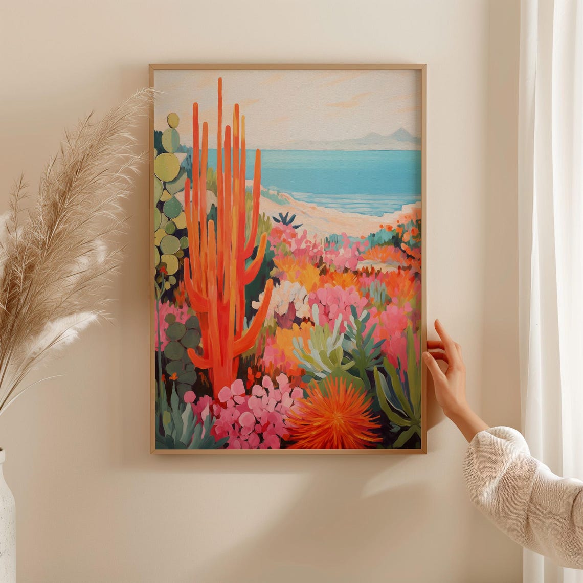 Maximalist Cactus Coastal Garden Vibrant Desert Ocean Art Poster - Image 3