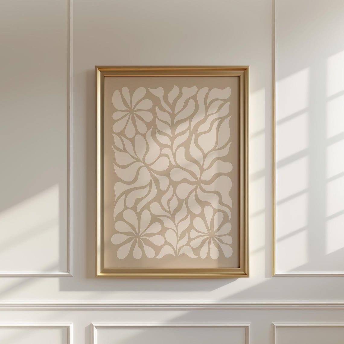 Beige Abstract Botanical Leaf Art Retro Wavy Flower Design Poster - Image 3