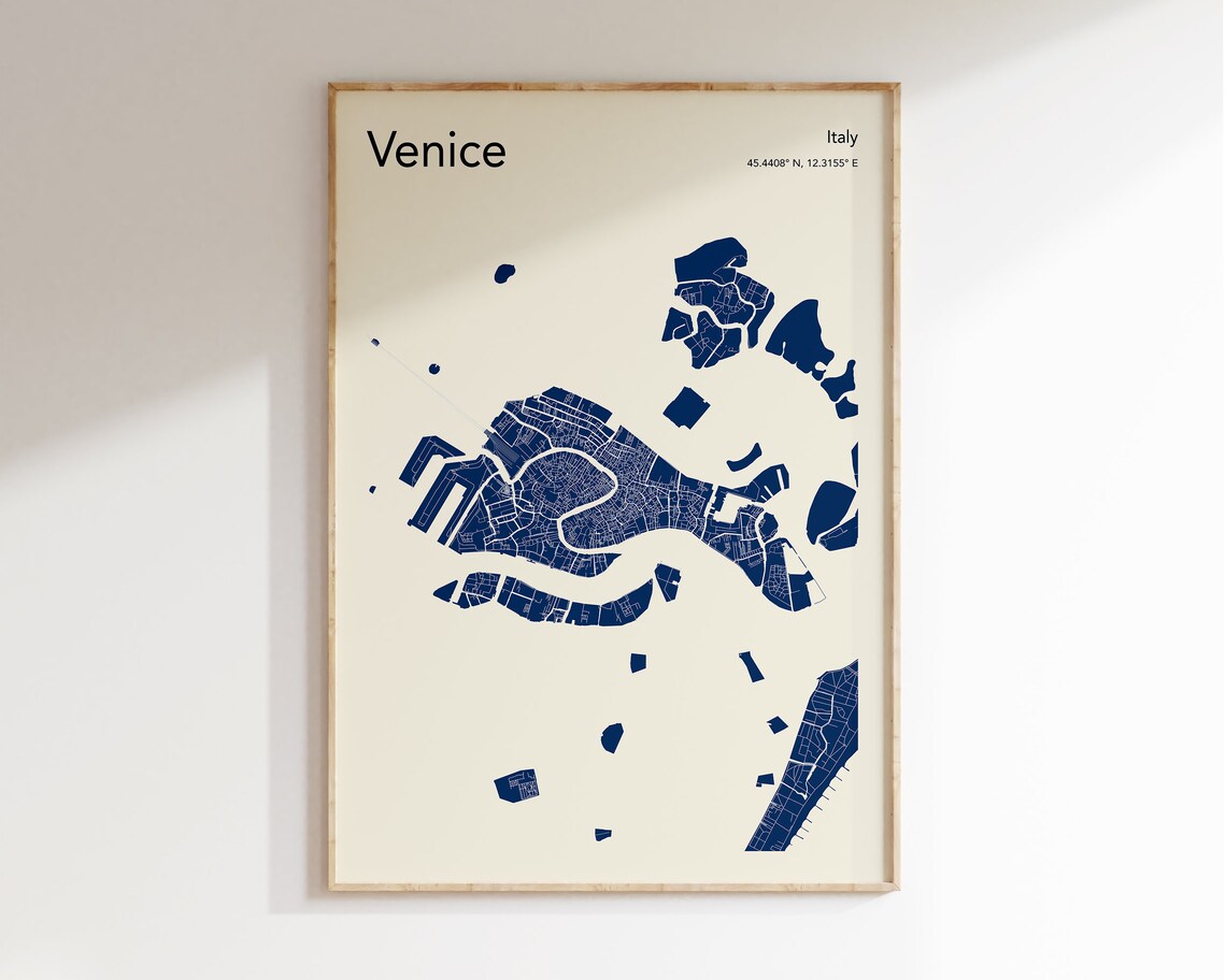 Venice Italy Map Print, Colour Venice Map Poster