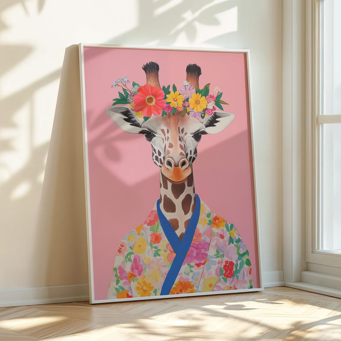 Giraffe With Floral Crown Painting Floral Kimono Maximalist Poster - Image 4