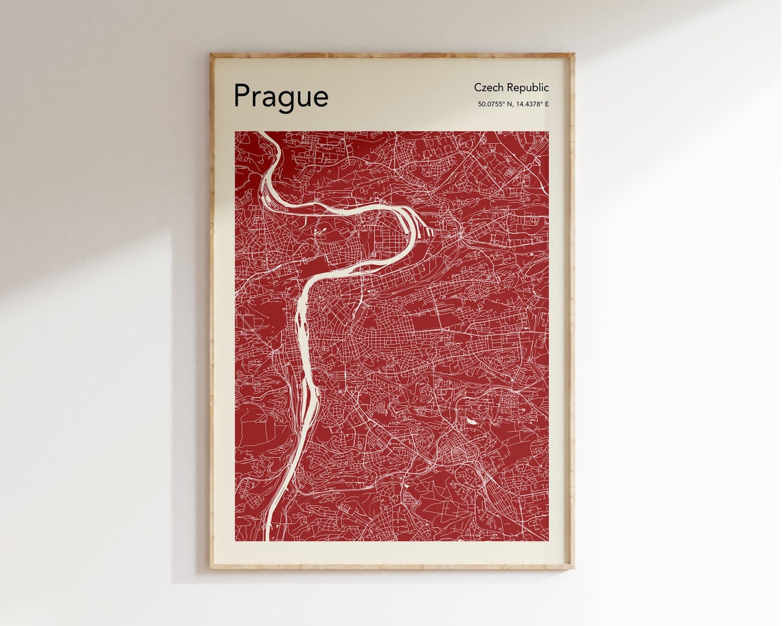 Prague Czech Republic Red Minimalist City Street Map Decor Poster