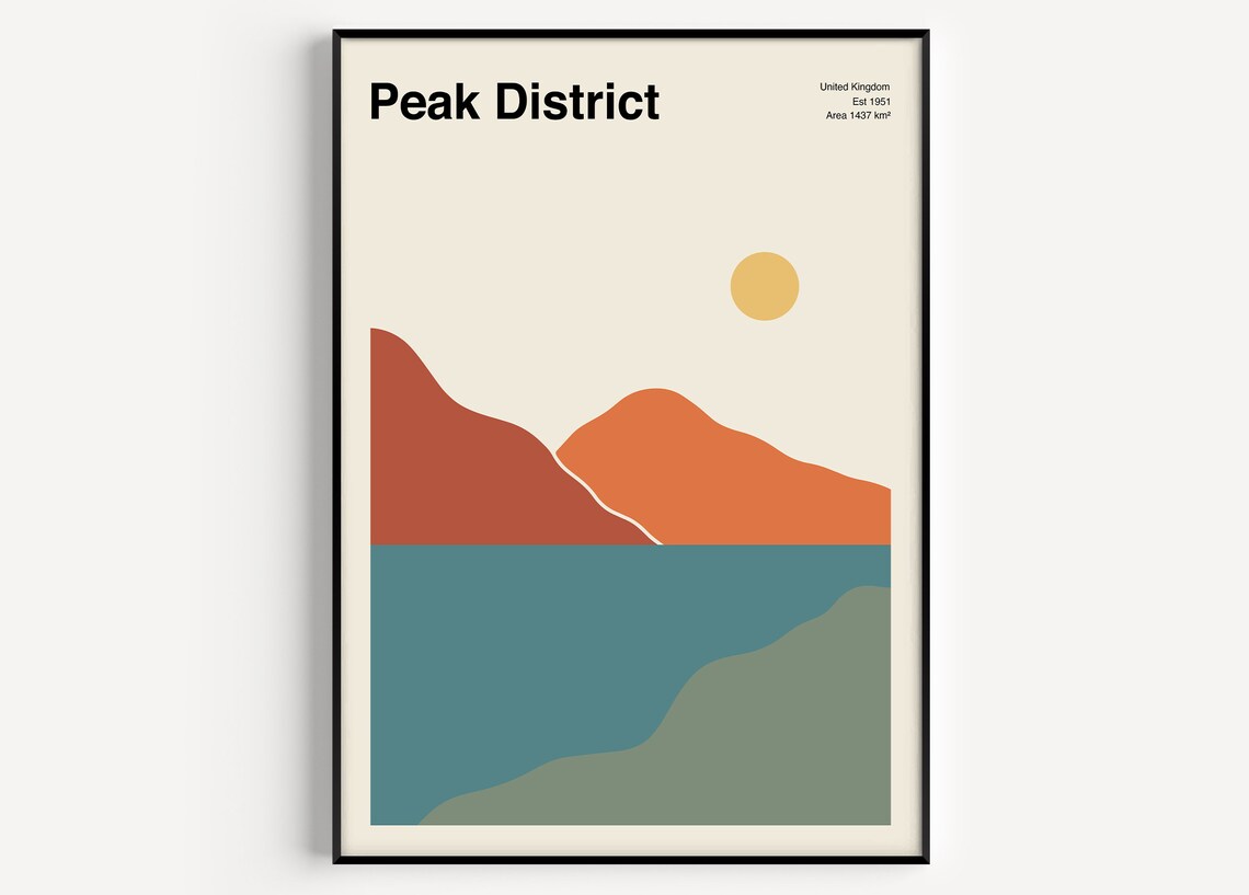 Peak District Minimalist Mid Century Travel Poster