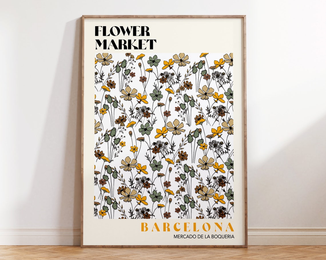 Flower Market Art Print Barcelona Flower Market Poster Floral Boho Poster Neutral Colours Flower Market Retro Flowers F113
