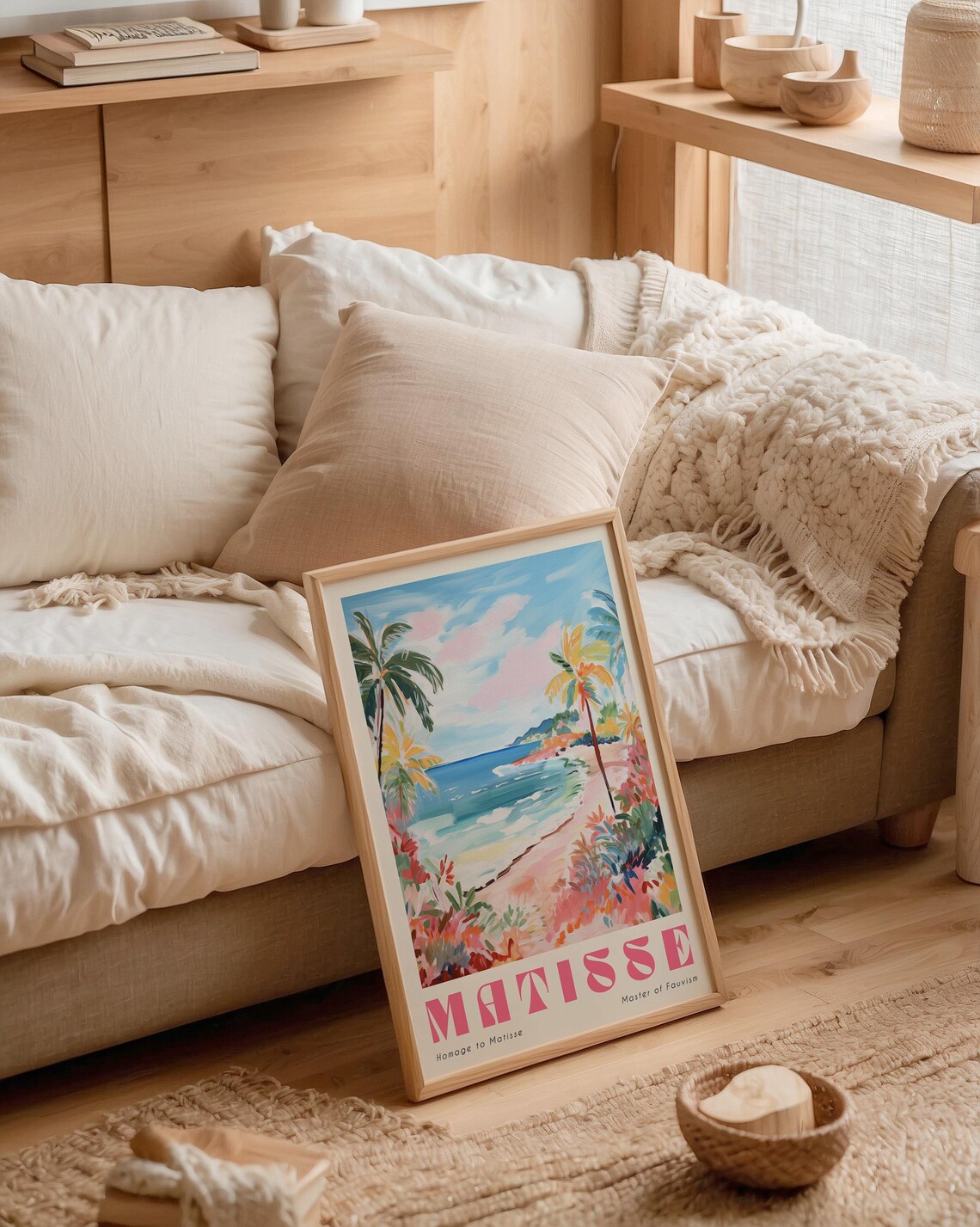 Matisse Homage Pastel Beach Painting Palm Trees And Sea Print - Image 2