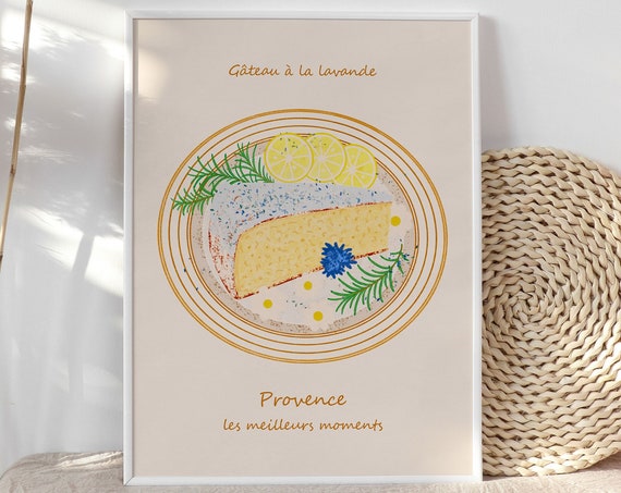 Lavender Cake Illustration French Countryside Poster Vintage Kitchen Dcor