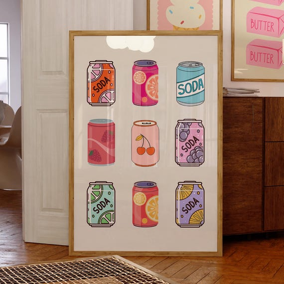 Funky Drink Can Art Retro Kitchen Poster Girly Decor Popart Soda Cans Cute