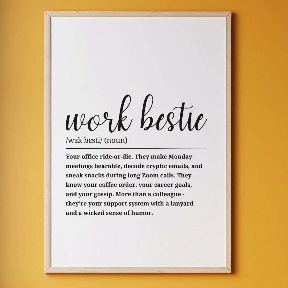 Work Bestie Definition Fun Office Friend Appreciation Wall Art