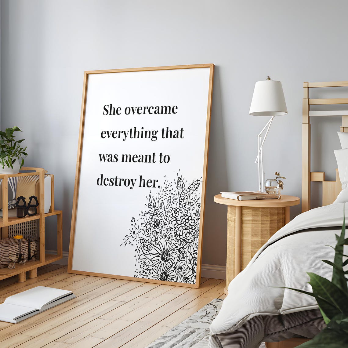 She Overcame Everything Floral Empowerment Quote Feminist Wall Poster - Image 4