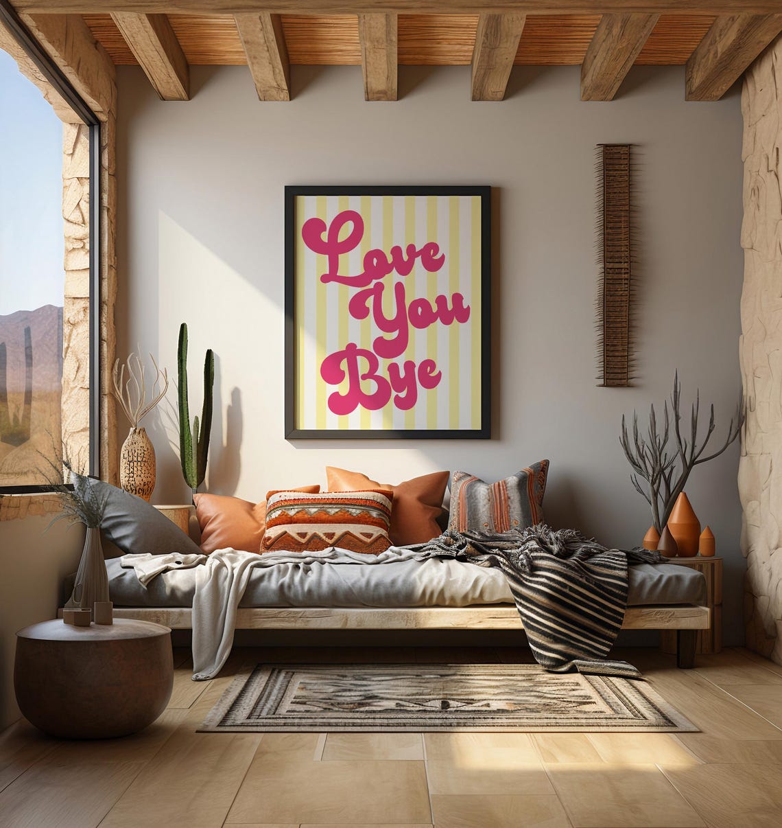 Love You Bye Pink Groovy Retro Striped Wall Decor Art Poster