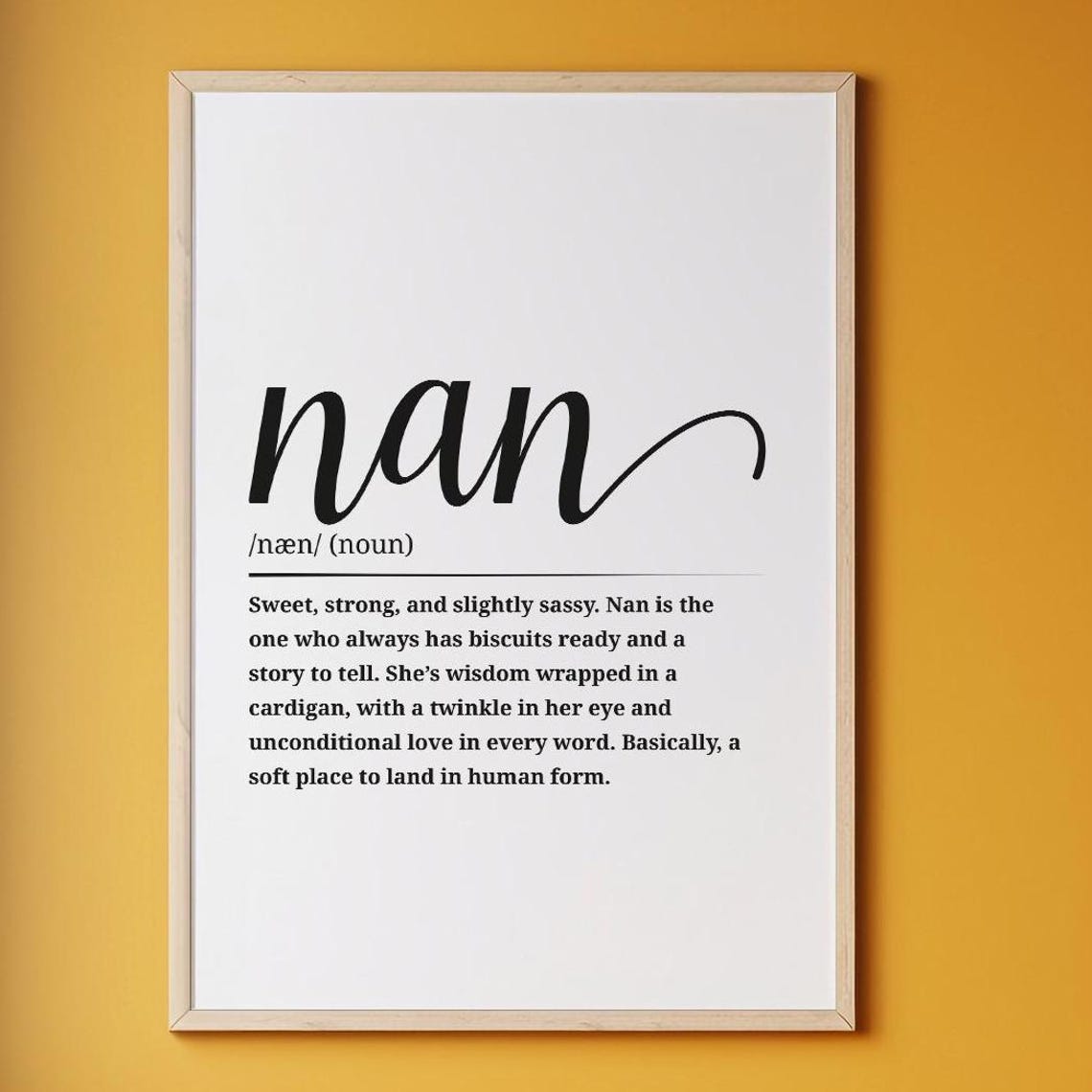 Nan Dictionary Definition Sweet Gift For Grandma Family Wall Art
