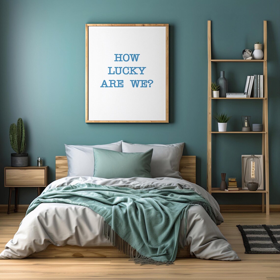 How Lucky Are We Blue Typewriter Caps Quirky Minimalist Poster - Image 2