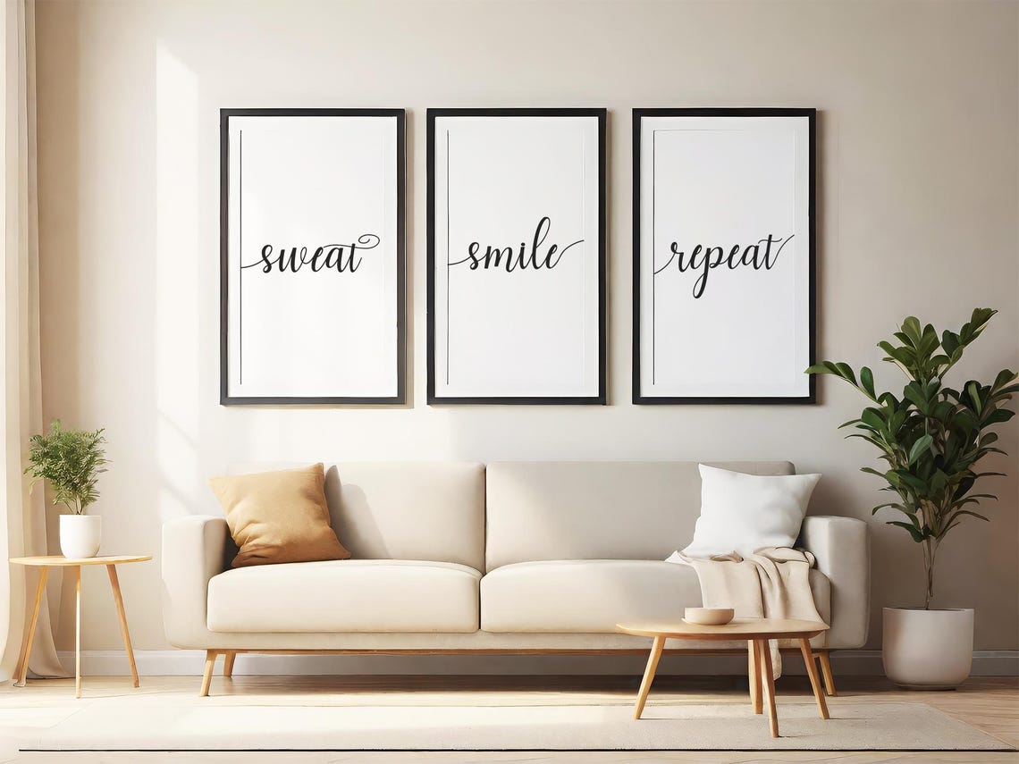 Sweat Smile Repeat Fitness Trio Script Gym Motivation Poster - Image 5