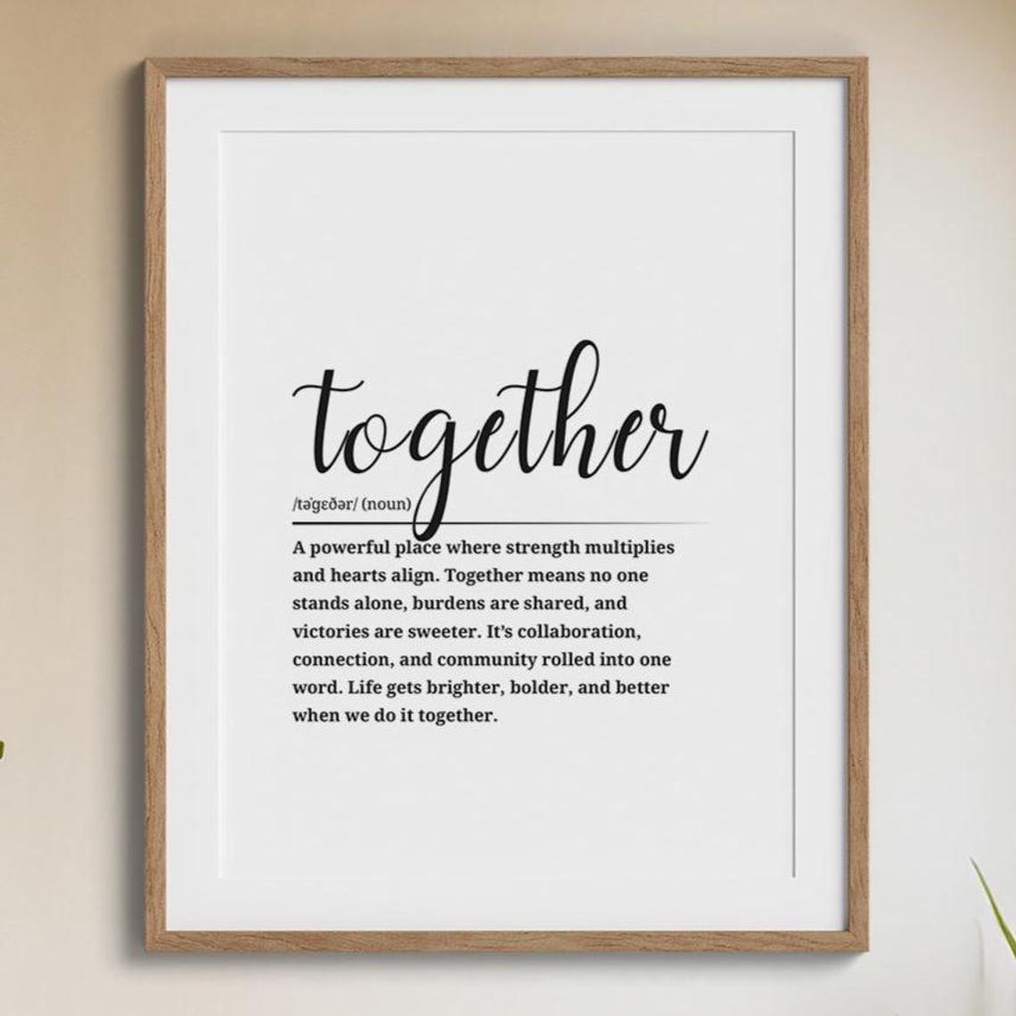 Together Definition Script Typography Minimalist Black White Poster