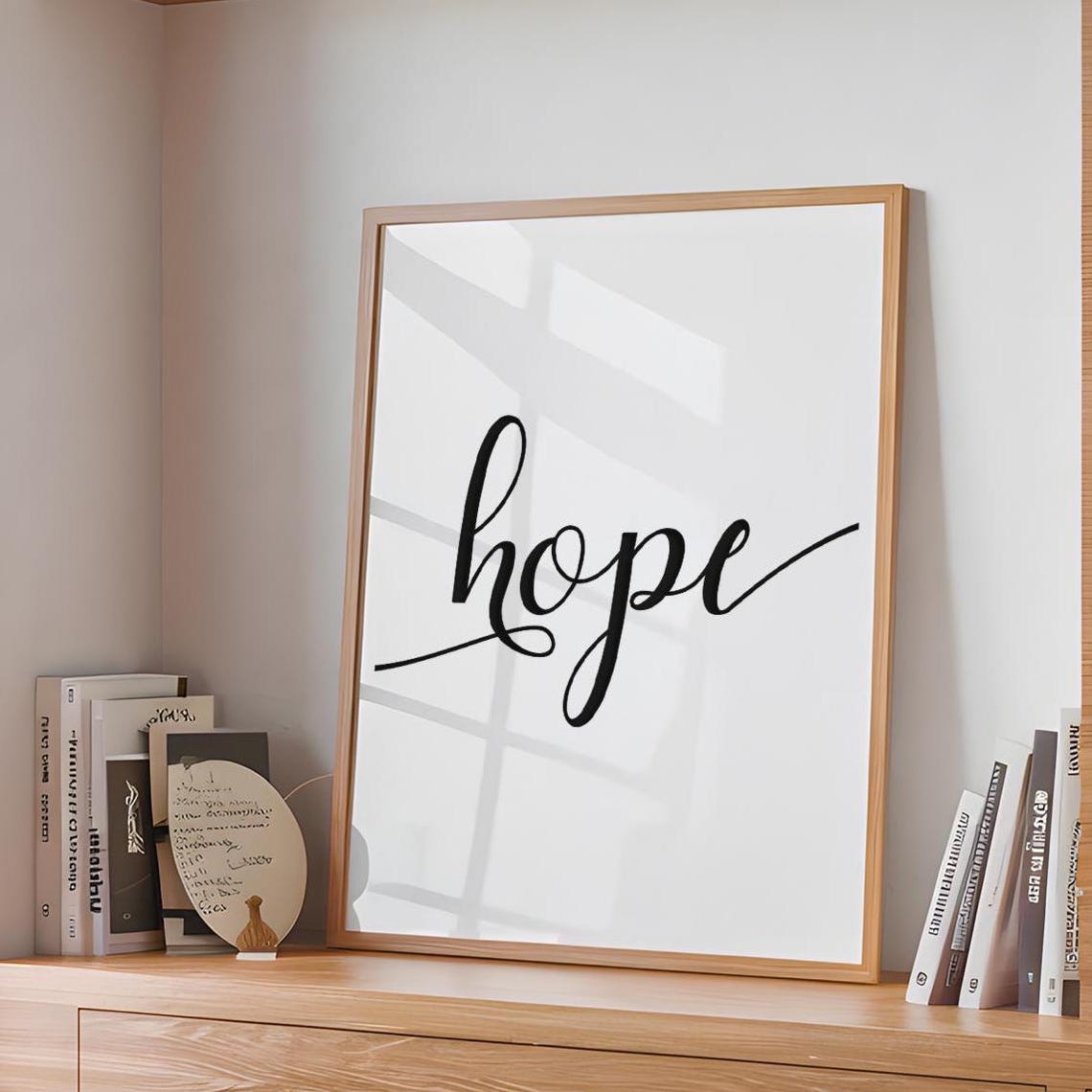 Hope Script Lettering Minimalist Black White Typography Poster