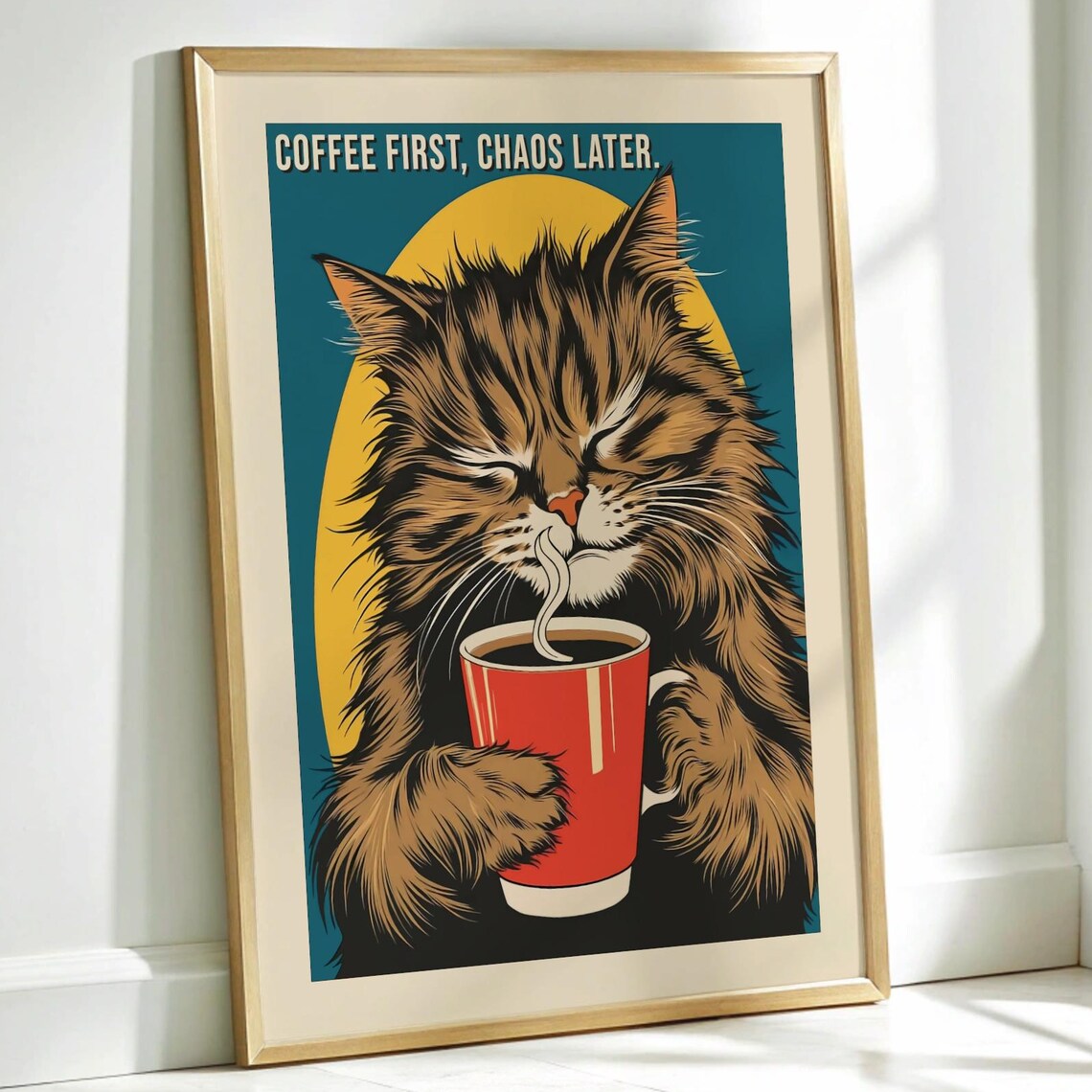 Cute Cat Retro Coffee Illustration, Kitchen Art
