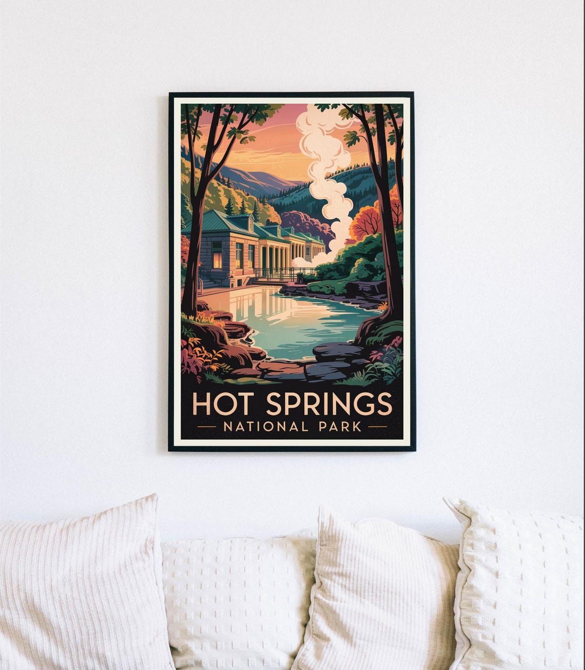 Hot Springs National Park Bathhouse Sunset Vintage Travel Poster