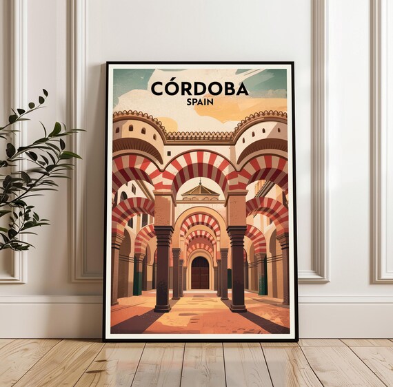 Cordoba Spain Vintage Travel Poster with Mezquita Arches Poster