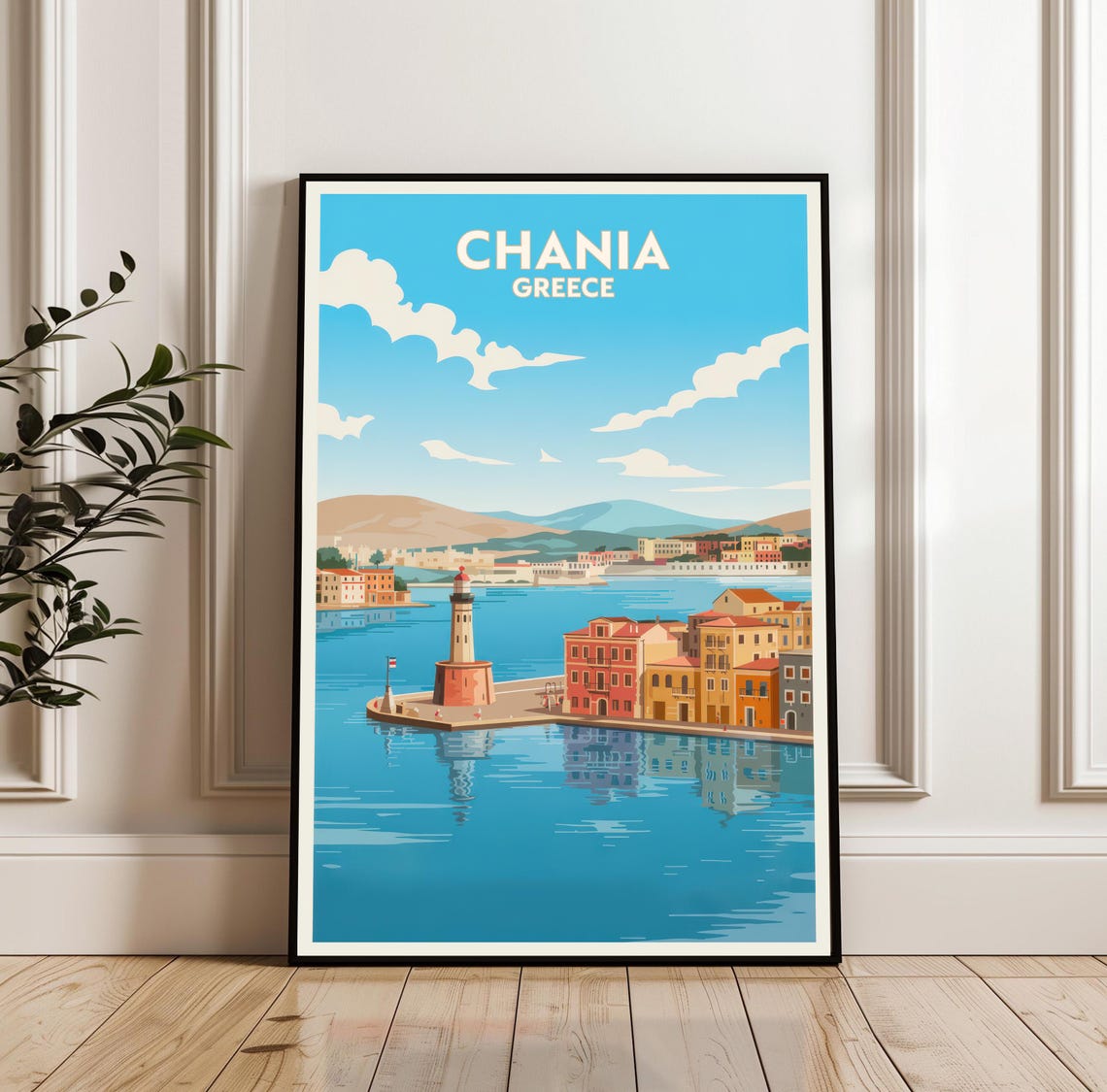 Chania Harbor Lighthouse Waterfront Crete Greece Travel Poster
