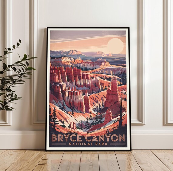 Bryce Canyon National Park Utah Retro Sunset Hoodoos Travel Poster