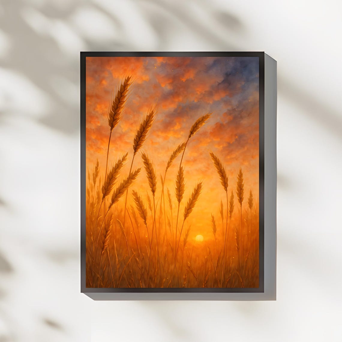 Golden Wheat Field Under Fiery Sunrise Sky Summer Landscape Art Poster