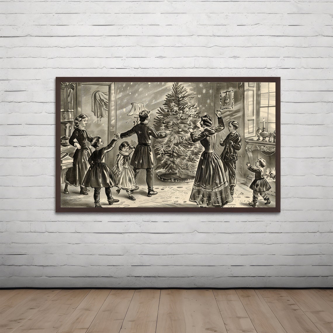Antique Victorian Family Dancing Around The Christmas Tree Poster