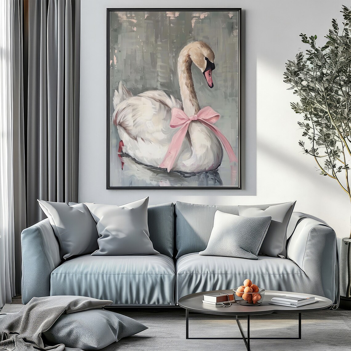 Swan With Pink Bow, Balletcore Nursery Poster - Image 2