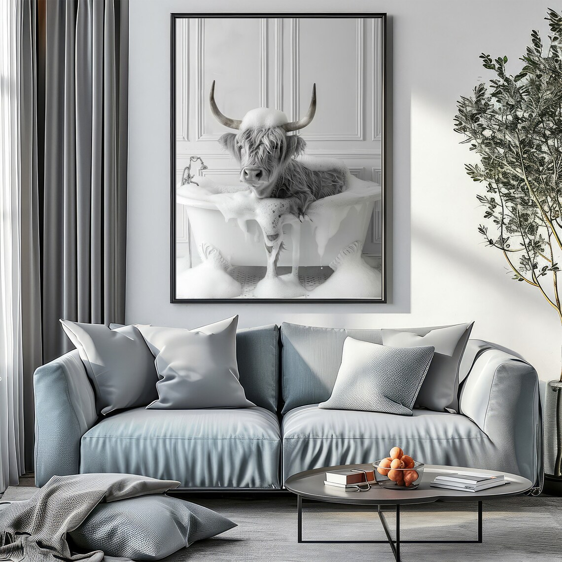 Highland Cow In Tub Art Print, Whimsical Bathroom Decor - Image 2