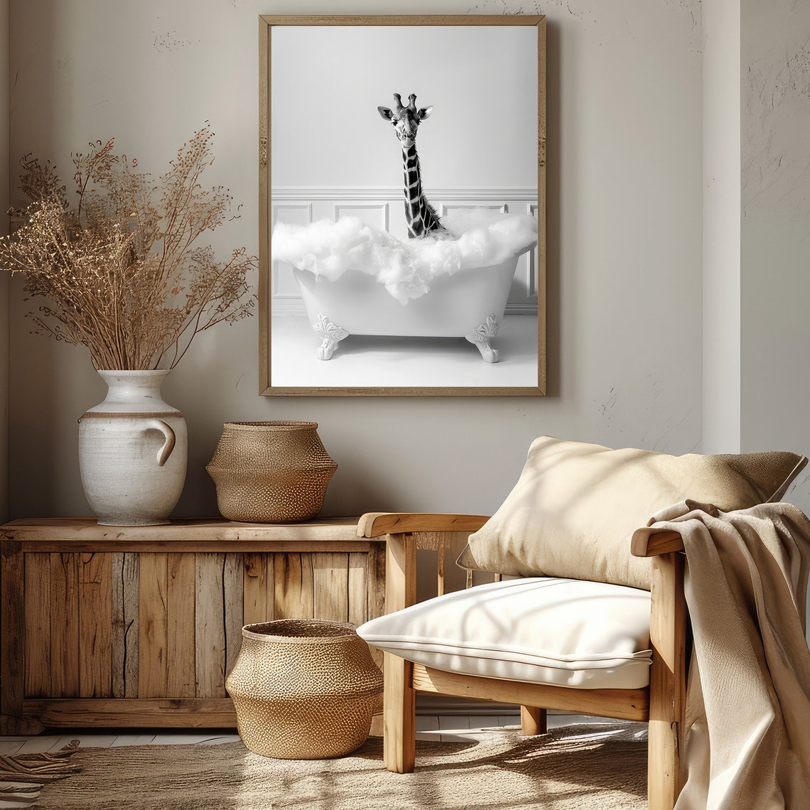 Cute Giraffe In Tub Bathroom Art Print - Image 2
