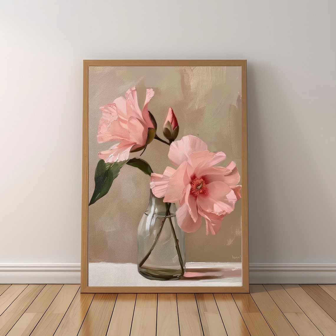 Pink Camellia Flowers In Glass Vase Soft Neutral Floral Art Poster - Image 5