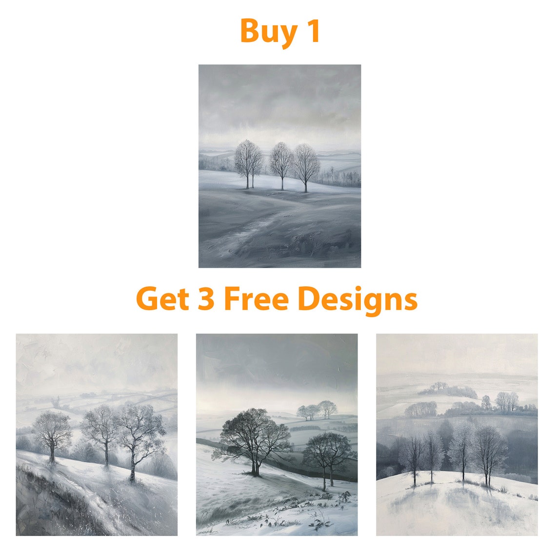 Serene Misty Winter Landscape Bare Trees Grey Moody Art Poster - Image 6