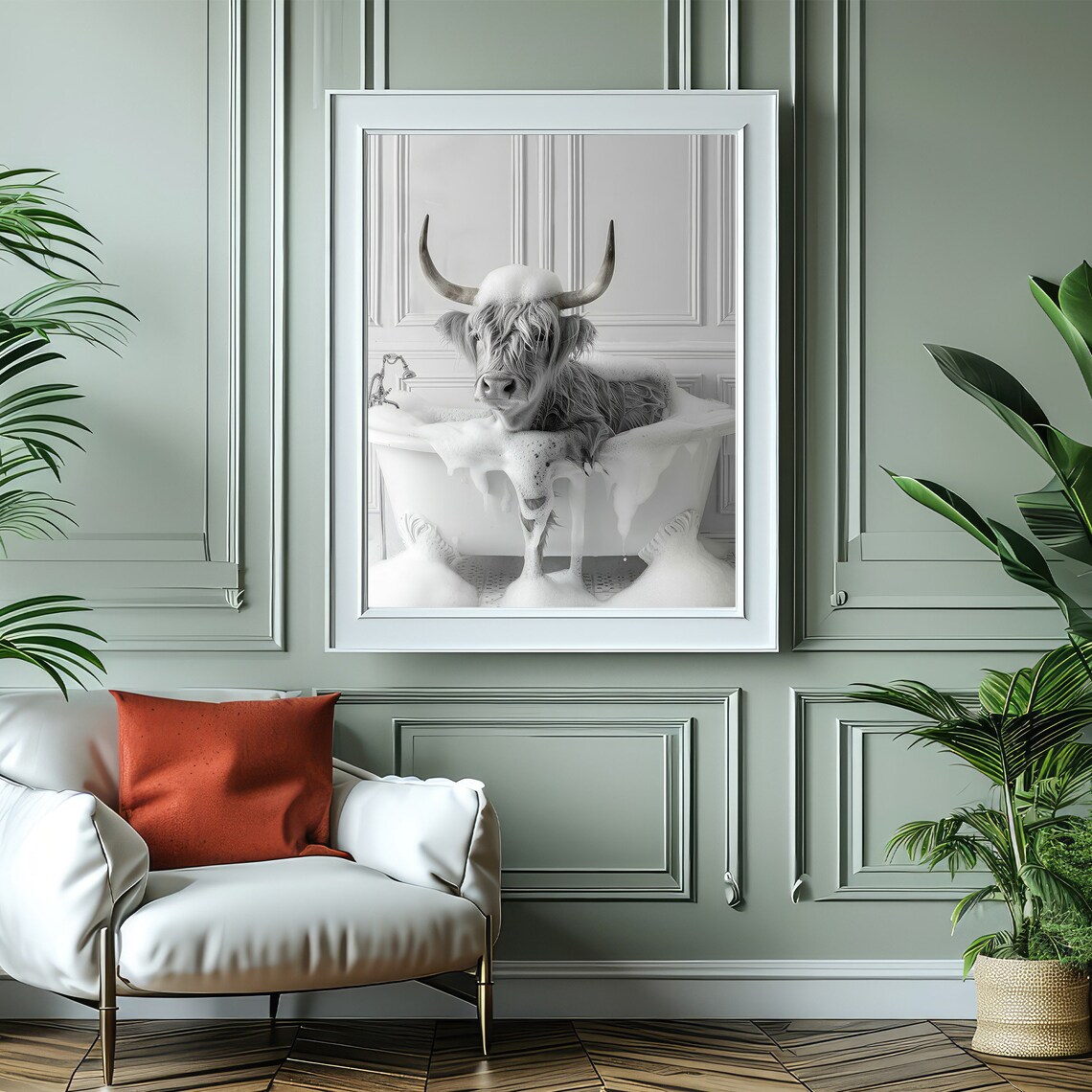 Highland Cow In Tub Art Print, Whimsical Bathroom Decor - Image 3