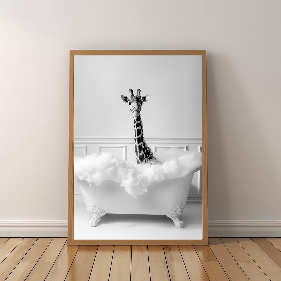 Cute Giraffe In Tub Bathroom Art Print - Image 5