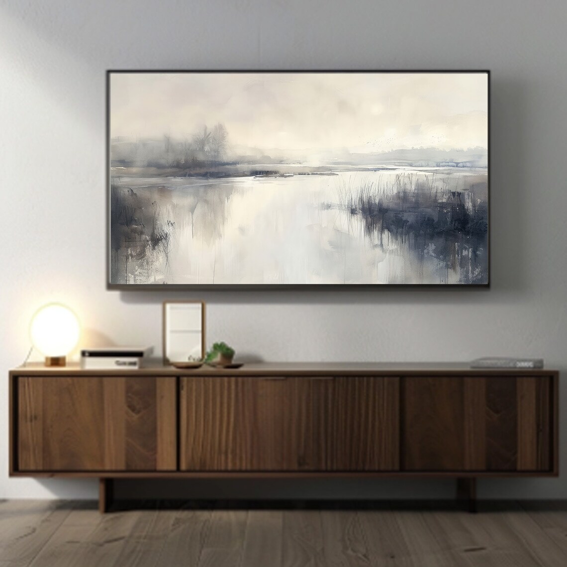 Soft Neutral Abstract Misty River Watercolor Minimalist Poster - Image 3