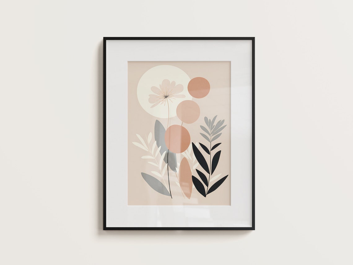Neutral Abstract Botanical Minimalist Soft Sun Floral Art Poster