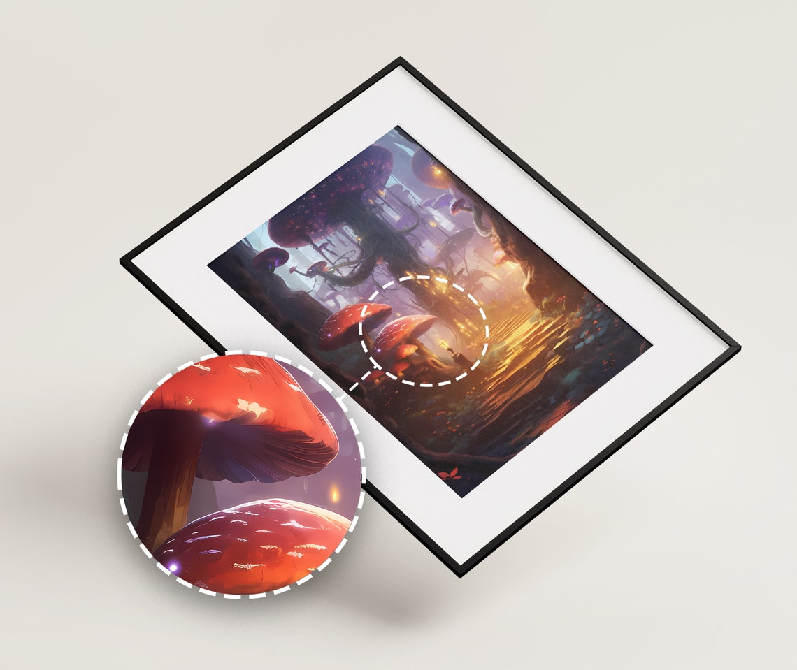 Enchanted Glowing Mushroom Forest Magical Fantasy Landscape Poster - Image 2