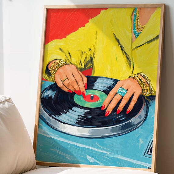 Pop Art Vinyl Record Player Print Retro Music Decor