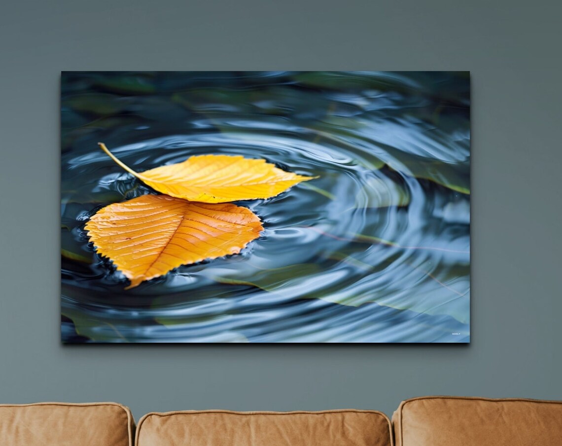 Autumn Leaves Floating Rippling Water Close Up Nature Poster