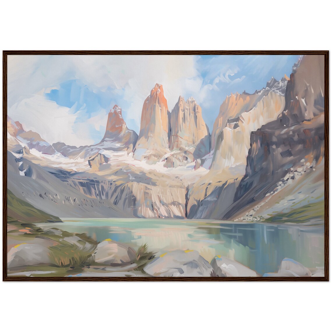 Torres Del Paine Travel Art Print, Oil Painting