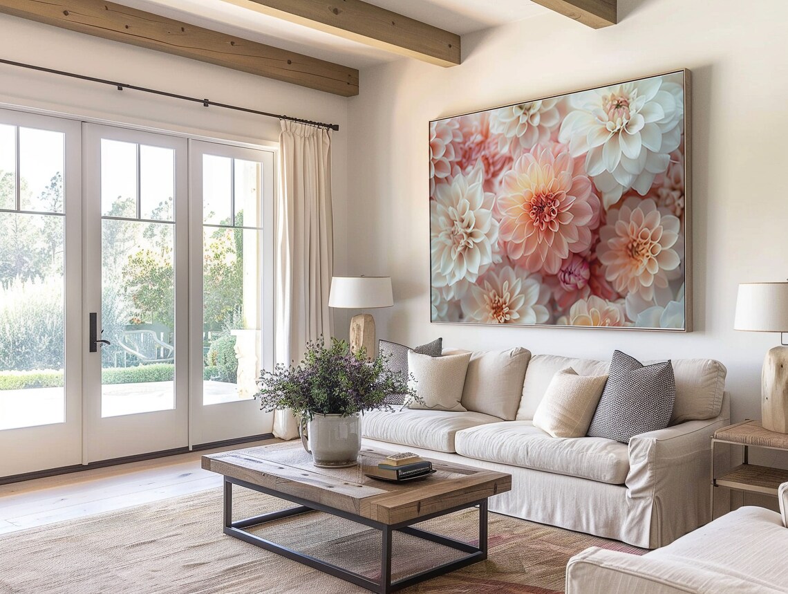 Blush Pink Dahlias Spring Floral Close-Up Botanical Garden Poster - Image 2