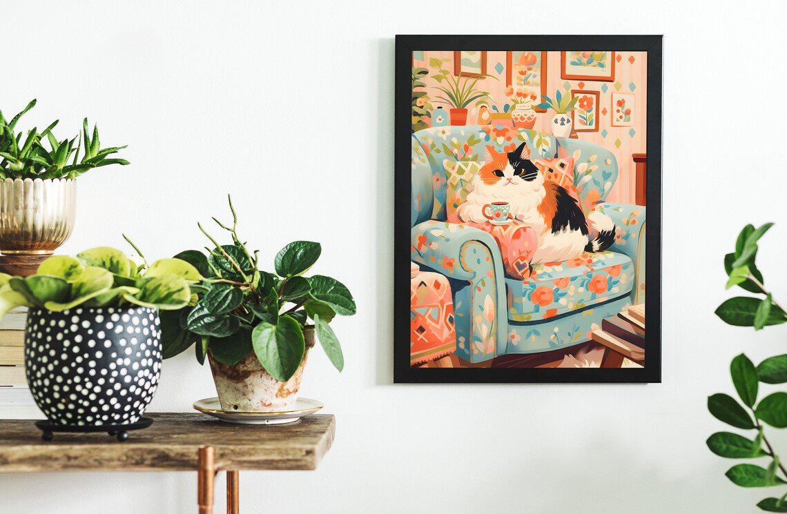 Cute Calico Cat Art Print, Gift For Cat Mom - Image 2