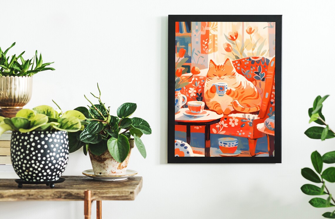 Cute Cat Wall Art Print, Cat Theme Room Decor - Image 2