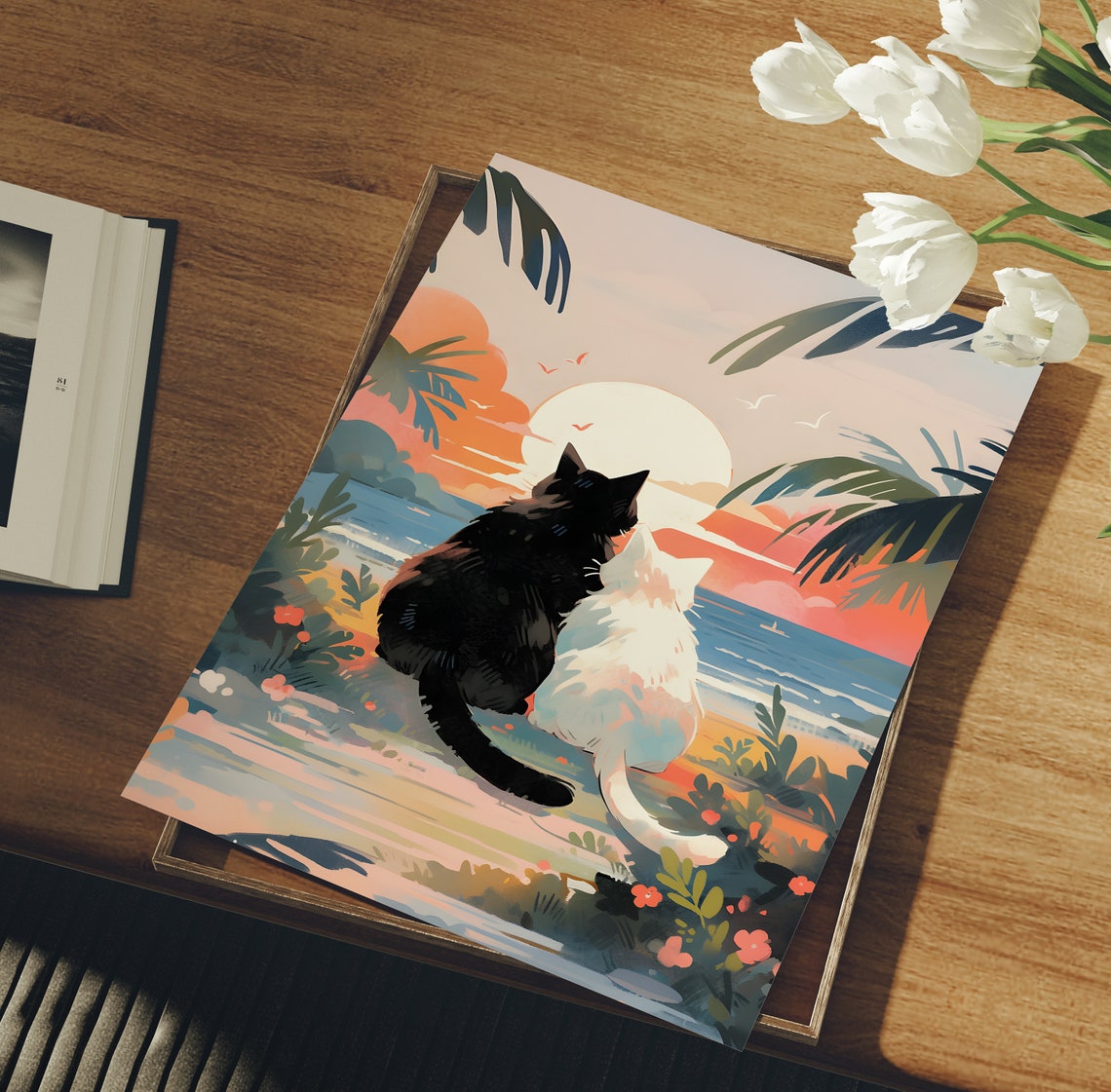 Cute Cat Couple Sunset Beach Valentines Gift - Image 3