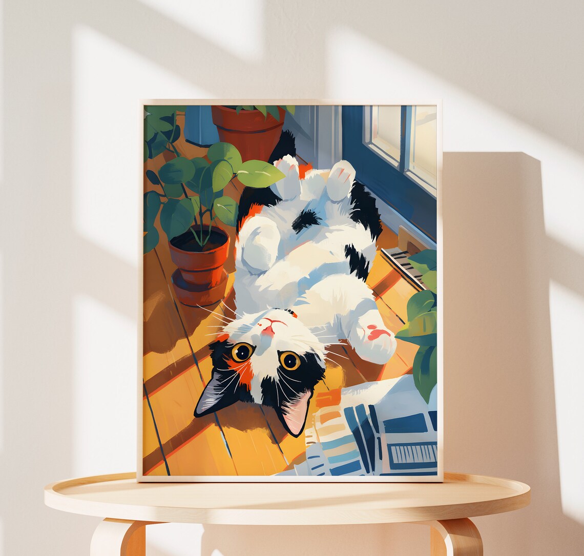 Calico Cat Art Print, Cute Cat Wall Decor for Pet Lovers