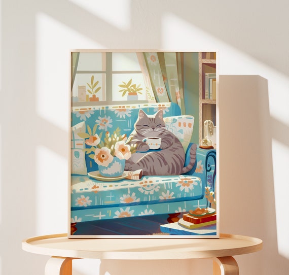 Cute Cat Art Print, Cat Mom Gift